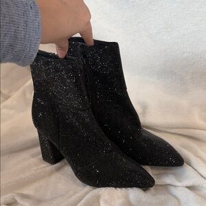 Madden Girl Black Sparkle Pointed Toe Ankle Boots